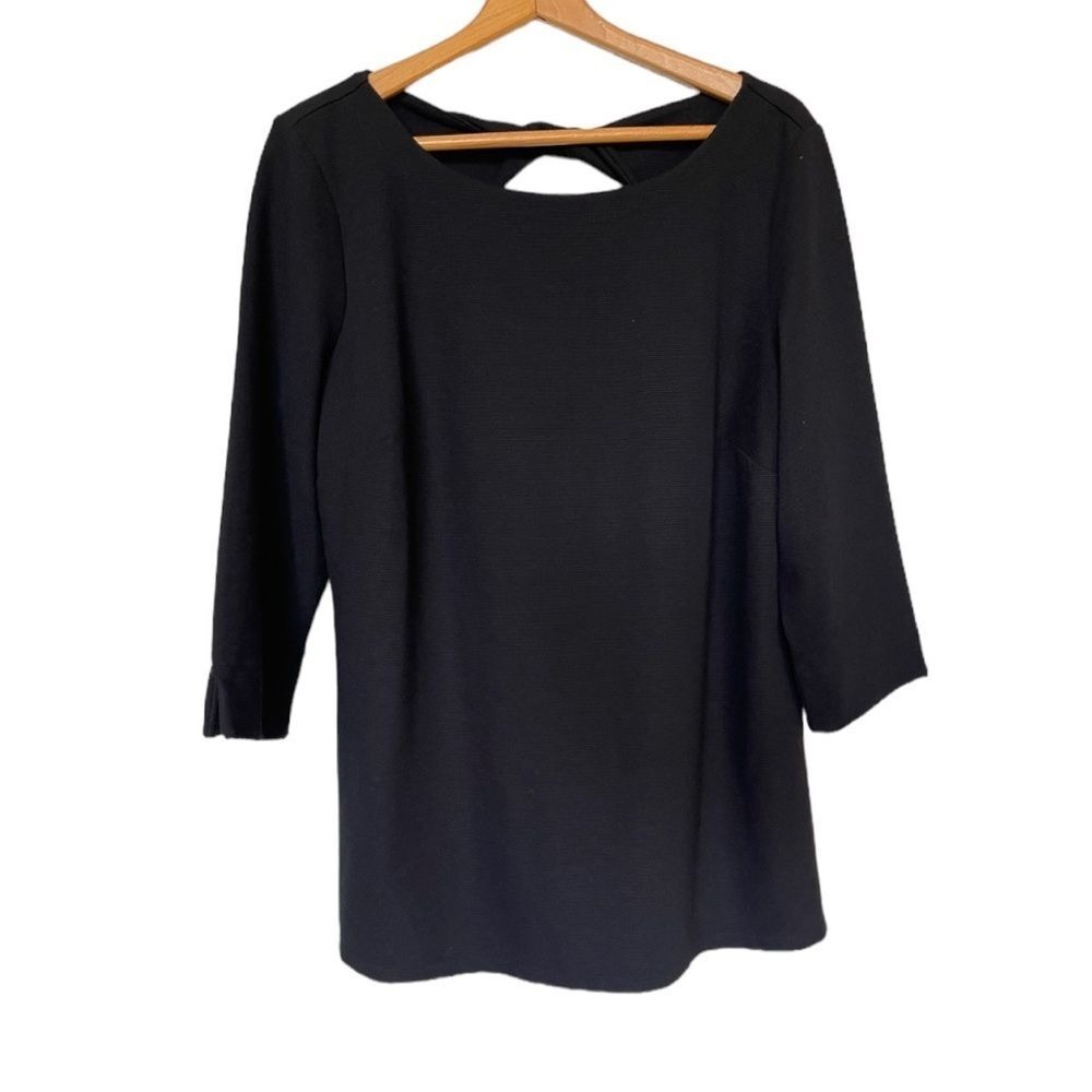 Talbots Knit Top Womens 1X Black Twist Back Cutout 3/4 Sleeve Textured Plus Size